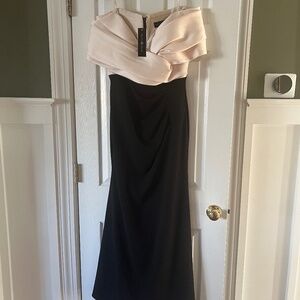 Betsy and Adam cream and black formal gown